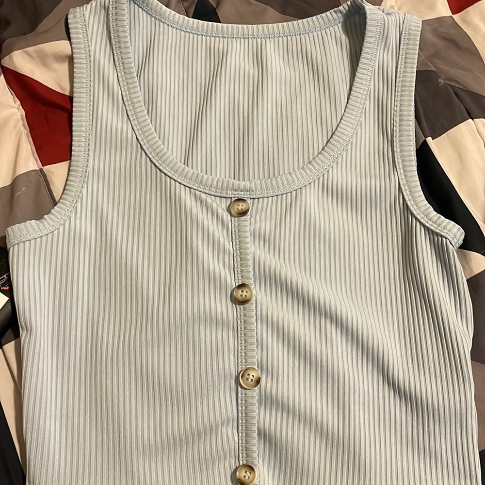Light blue button crop top shirt barley worn in size small